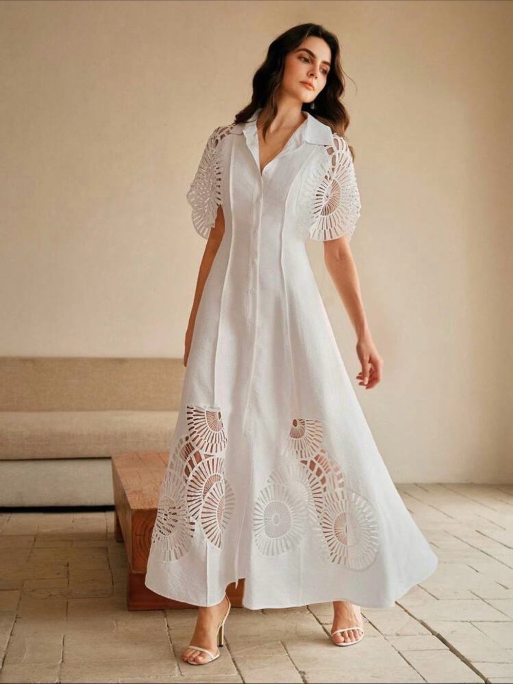 White Button-Front Eyelet Maxi Dress - Picture 6 of 6